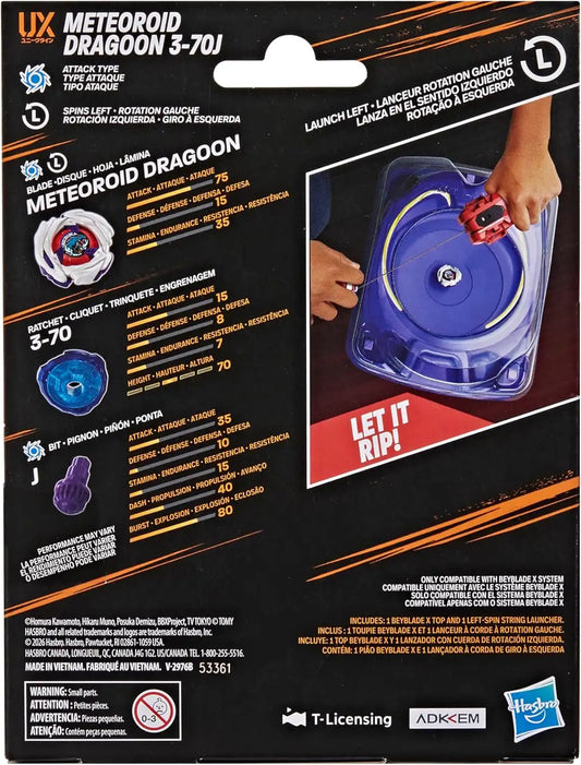 Beyblade X Meteoroid Dragoon 3-70J Left Spin String Launcher with Takara Tomy Attack Type Top, Battling Tops Game Toys, Ages 8+ (Amazon Exclusive)