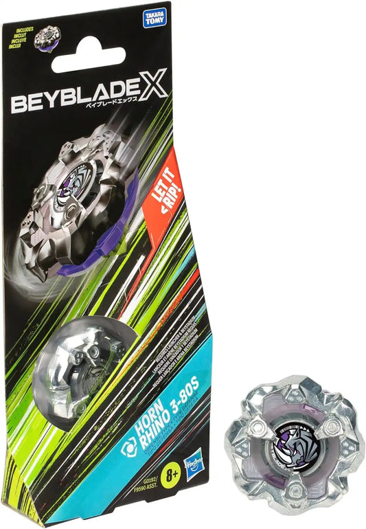 Beyblade X Horn Rhino 3-80S Booster Pack Set with Defense Type Right-Spinning Top; Battling Top Toys for 8 Year Old Boys and Girls