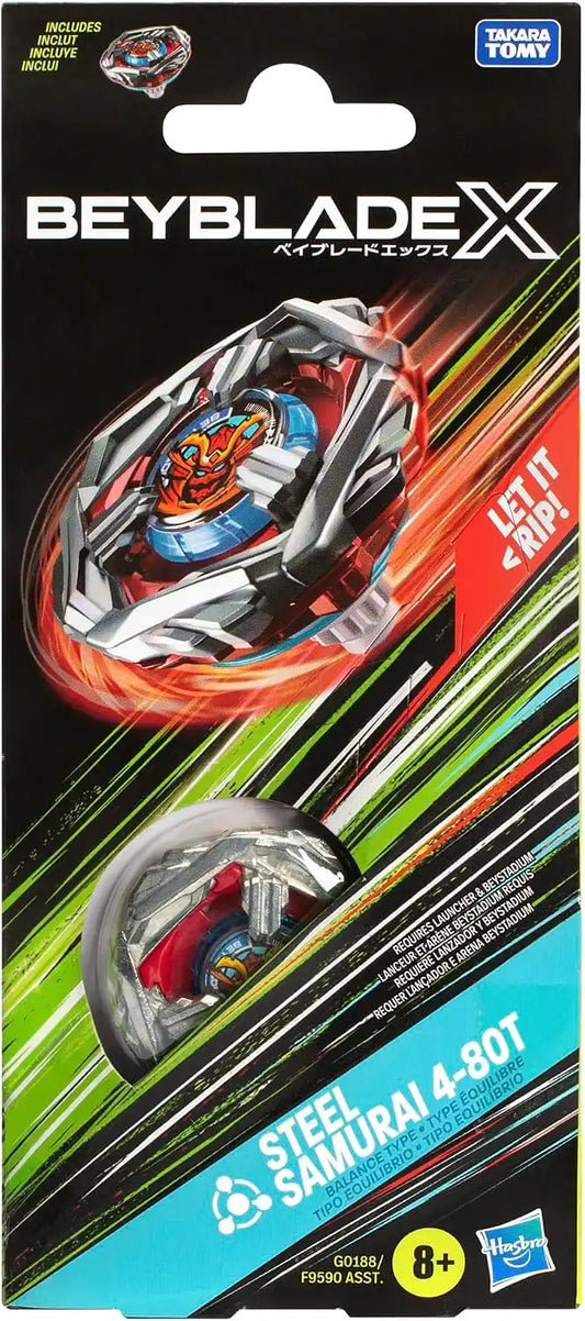 Beyblade X Steel Samurai 4-80T Booster Pack Set with Balance Type Right-Spinning Top; Battling Top Toys for 8 Year Old Boys and Girls