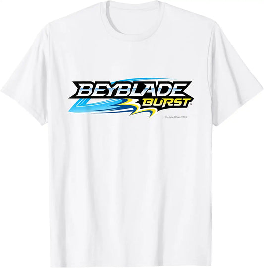 Hasbro BEYBLADE BURST Light Logo T-Shirt - Women's Unisex-Adults Kids White Classic Fit Crew Neck Short Sleeve Polyester 100% Cotton Blend Small