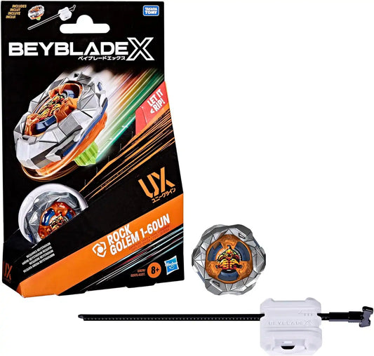 Beyblade X Rock Golem 1-60UN UX Starter Pack Set with Takara Tomy Defense Type Top and Launcher, Battling Tops Game Toys, Ages 8+