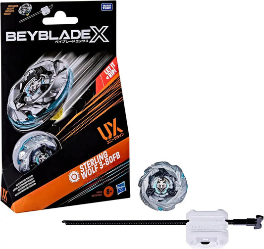 Beyblade X Sterling Wolf 3-80FB UX Starter Pack Set with Stamina Type Top and Launcher, Authentic Takara Tomy Battle Tops Games, Toys for Boys and Girls 8+
