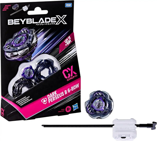 Bey Blade X Dark Perseus B 6-80W CX Starter Pack Set, Defense Type Top and Launcher; Authentic Takara Tomy Battle Tops Games, Toys for Boys and Girls 8+