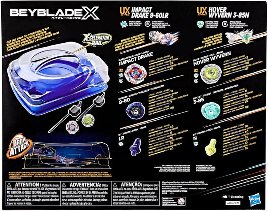 Beyblade X Drop Attack Battle Set with Beystadium Arena, 2 Takara Tomy Tops & Launchers, Impact Drake 9-60LR & Hover Wyvern 3-85N, Battling Game Toys, Ages 8+