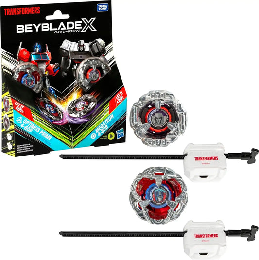 Beyblade X Transformers Collab Optimus Prime 4-60P vs. Megatron 4-80B Multipack Set with 2 Tops & 2 launchers; Battling Top Toys for 8 Year Old Boys & Girls (Amazon Exclusive)