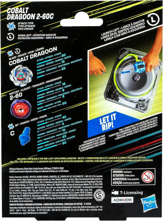 Beyblade X Cobalt Dragoon 2-60C Deluxe Left-Spin String Launcher Set with Attack Type Top Left-Spinning Top Toy; Great Gift for 8 Year Old Boys and Girls