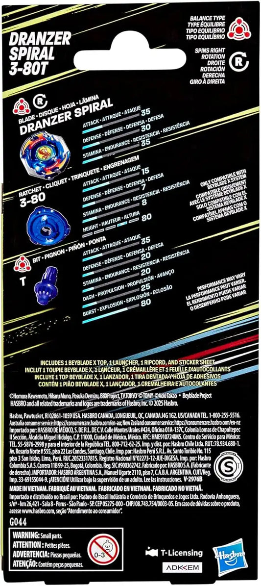 Beyblade X X-Over Project Dranzer Spiral 3-80T Starter Pack Set with Takara Tomy Balance Type Top and Launcher, Battling Tops Game Toys, Ages 8+