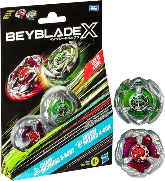 Beyblade X Chain Incendio 5-60HT and Arrow Wizard 4-60N Dual Pack Set with 2 Right-Spinning Tops; Battling Top Toys for 8 Year Old Boys and Girls