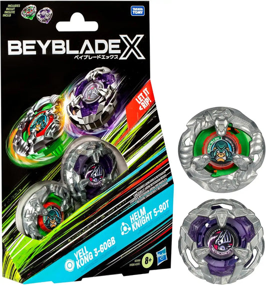 Beyblade X Yell Kong 3-60GB and Helm Knight 5-80T Dual Pack Set with 2 Right-Spinning Tops; Battling Top Toys for 8 Year Old Boys and Girls