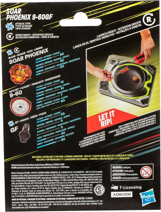 Beyblade X Soar Phoenix 9-60GF Deluxe String Launcher Set with Attack Type Right-Spinning Top Toy; Great Gift for 8 Year Old Boys and Girls