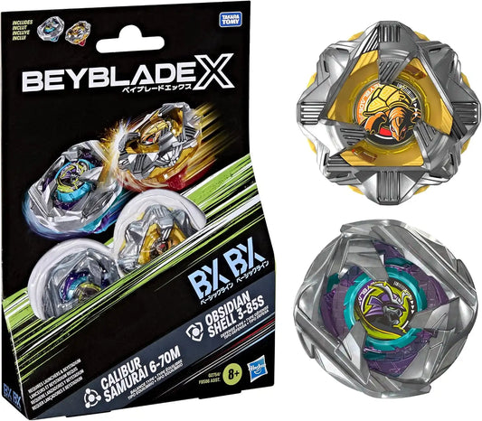 Beyblade X Calibur Samurai 6-70M BX & Obsidian Shell 3-85S BX Takara Tomy Dual Pack Set with 2 Right-Spinning Tops, Battling Tops Game Toys, Ages 8+