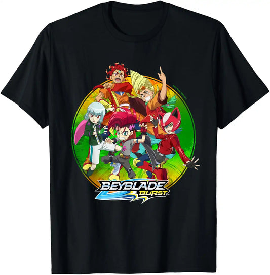 Hasbro BEYBLADE BURST QUADDRIVE Unisex-Kids Black Cotton 60% Polyester 40% Classic Fit Collarless Crew Neck Short Sleeve T-Shirt